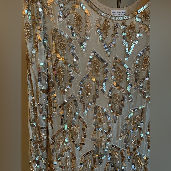 Vintage 100 % Silk Sequin Beaded Dress asymmetrical hem roaring 20’s vibe - Picture 3 of 10